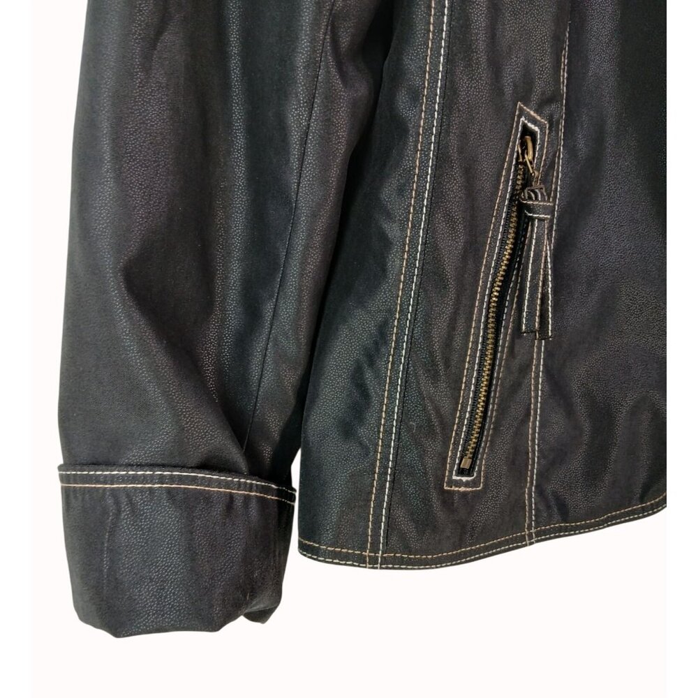 CANDA C&A Womens Black Faux Leather Jacket Zipper Closure Contrast Size 40 Moto - Picture 4 of 13